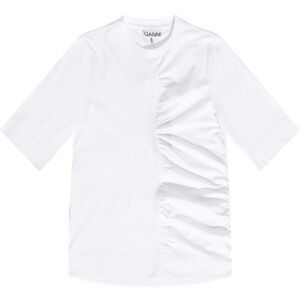 GANNI ruched white cotton t-shirt NWOT